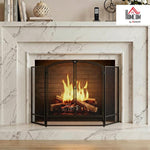 Black 3-Panel, 2-Door Folding Fireplace Screen (122 x 10 x 75 cm)