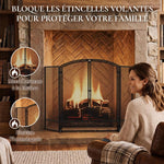 Black 3-Panel, 2-Door Folding Fireplace Screen (122 x 10 x 75 cm)