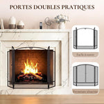 Black 3-Panel, 2-Door Folding Fireplace Screen (122 x 10 x 75 cm)
