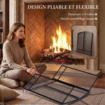 Black 3-Panel, 2-Door Folding Fireplace Screen (122 x 10 x 75 cm)