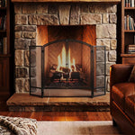 Black 3-Panel, 2-Door Folding Fireplace Screen (122 x 10 x 75 cm)