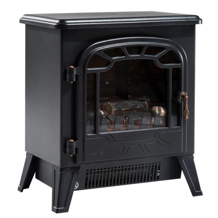 Electric Fireplace Heater with Adjustable Flame Effect and Brightness (925 W / 1850 W) – Black Metal and Tempered Glass