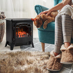 Electric Fireplace Heater with Adjustable Flame Effect and Brightness (925 W / 1850 W) – Black Metal and Tempered Glass