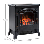 Electric Fireplace Heater with Adjustable Flame Effect and Brightness (925 W / 1850 W) – Black Metal and Tempered Glass
