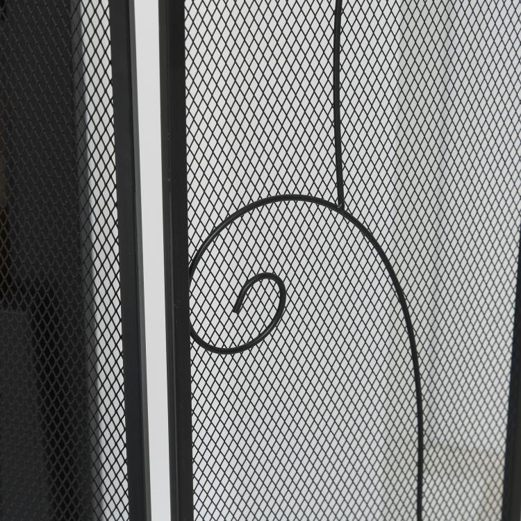 Elegant fireplace or stove screen / 3-panel folding spark guard (132.5 cm W x 76.5 cm H) – Black steel/metal