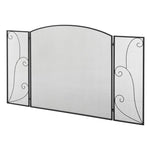 Elegant fireplace or stove screen / 3-panel folding spark guard (132.5 cm W x 76.5 cm H) – Black steel/metal