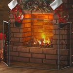 Elegant fireplace or stove screen / 3-panel folding spark guard (132.5 cm W x 76.5 cm H) – Black steel/metal