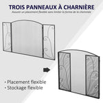 Elegant fireplace or stove screen / 3-panel folding spark guard (132.5 cm W x 76.5 cm H) – Black steel/metal