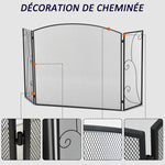 Elegant fireplace or stove screen / 3-panel folding spark guard (132.5 cm W x 76.5 cm H) – Black steel/metal