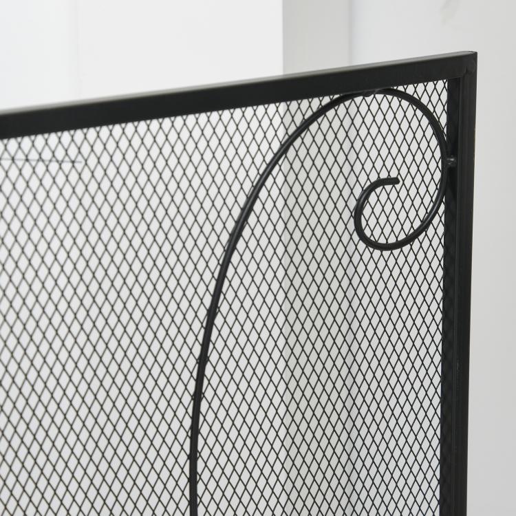 Elegant fireplace or stove screen / 3-panel folding spark guard (132.5 cm W x 76.5 cm H) – Black steel/metal