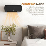 2000W Wall-Mounted Fan Heater, PTC Ceramic Heating, 3 Power Levels, Remote Control, 45x18.6x11.5cm, Black