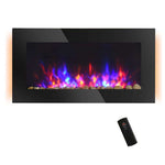 Camino elettrico da parete nero 1450 W con fiamma e luci a 7 colori