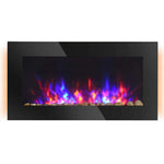 Camino elettrico da parete nero 1450 W con fiamma e luci a 7 colori - immagine 2
