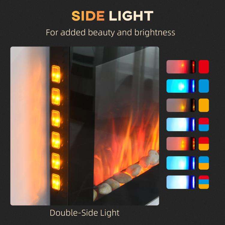 Camino elettrico da parete nero 1450 W con fiamma e luci a 7 colori - immagine 10