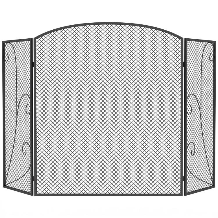 3-Panel Folding Fireplace Screen, 133x1x77 cm, Black