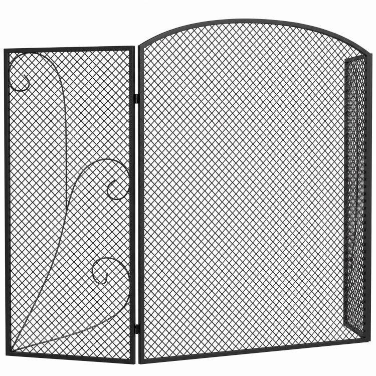 3-Panel Folding Fireplace Screen, 133x1x77 cm, Black
