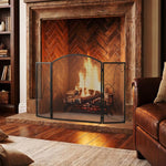 3-Panel Folding Fireplace Screen, 133x1x77 cm, Black