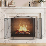 3-Panel Folding Fireplace Screen, 133x1x77 cm, Black