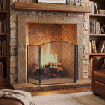 3-Panel Folding Fireplace Screen, 133x1x77 cm, Black