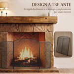 3-Panel Folding Fireplace Screen, 133x1x77 cm, Black