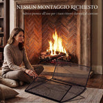 3-Panel Folding Fireplace Screen, 133x1x77 cm, Black