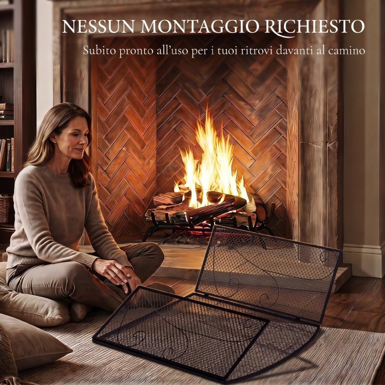 3-Panel Folding Fireplace Screen, 133x1x77 cm, Black