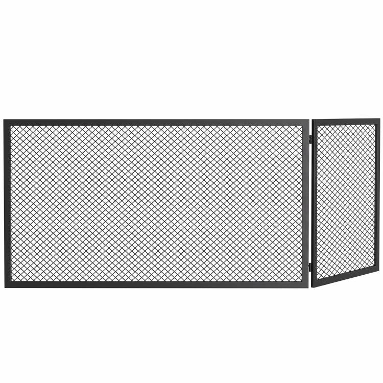 Fireplace safety screen, foldable metal spark guard, 141 x 50 cm