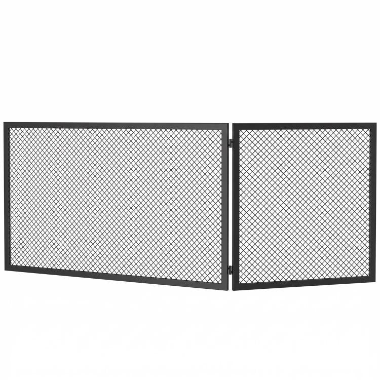 Fireplace safety screen, foldable metal spark guard, 141 x 50 cm