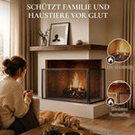 Fireplace safety screen, foldable metal spark guard, 141 x 50 cm
