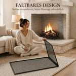 Fireplace safety screen, foldable metal spark guard, 141 x 50 cm