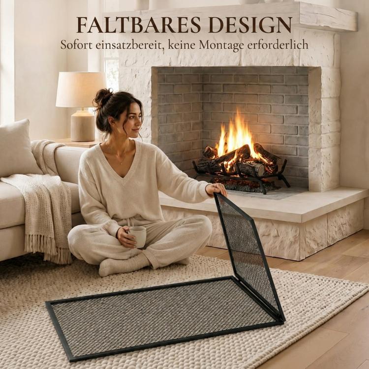 Fireplace safety screen, foldable metal spark guard, 141 x 50 cm