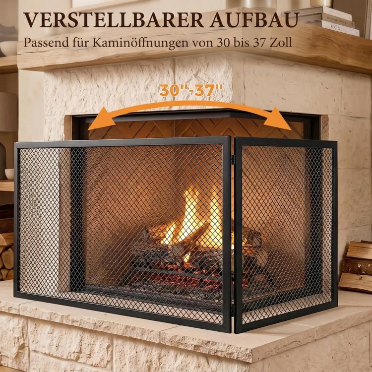 Fireplace safety screen, foldable metal spark guard, 141 x 50 cm