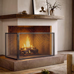 Fireplace safety screen, foldable metal spark guard, 141 x 50 cm