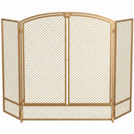 Fireplace safety screen, 3-panel spark guard with double doors, 122x75 cm