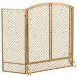 Fireplace safety screen, 3-panel spark guard with double doors, 122x75 cm