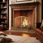 Fireplace safety screen, 3-panel spark guard with double doors, 122x75 cm