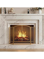 Fireplace safety screen, 3-panel spark guard with double doors, 122x75 cm