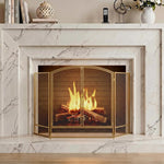 Fireplace safety screen, 3-panel spark guard with double doors, 122x75 cm