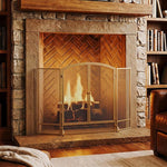 Fireplace safety screen, 3-panel spark guard with double doors, 122x75 cm