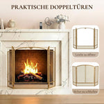 Fireplace safety screen, 3-panel spark guard with double doors, 122x75 cm