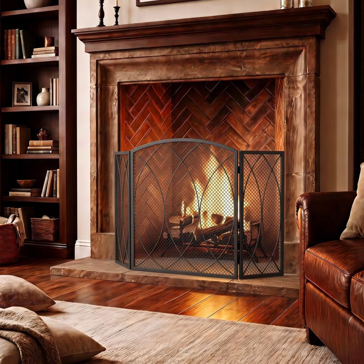 Fireplace Safety Screen, 3-Panel Foldable Spark Guard 122 x 75 cm