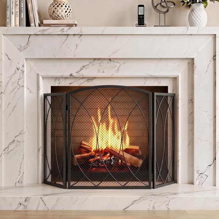 Fireplace Safety Screen, 3-Panel Foldable Spark Guard 122 x 75 cm