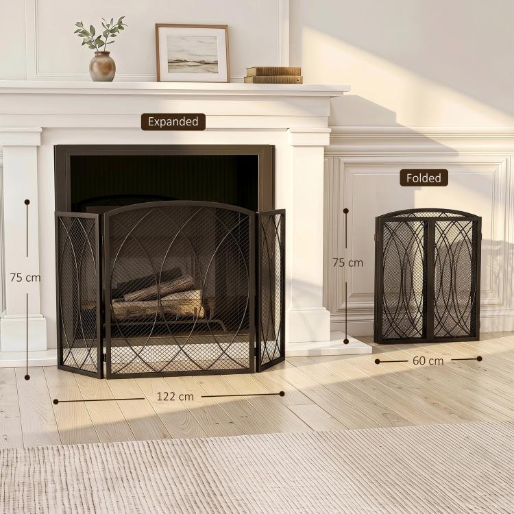 Fireplace Safety Screen, 3-Panel Foldable Spark Guard 122 x 75 cm