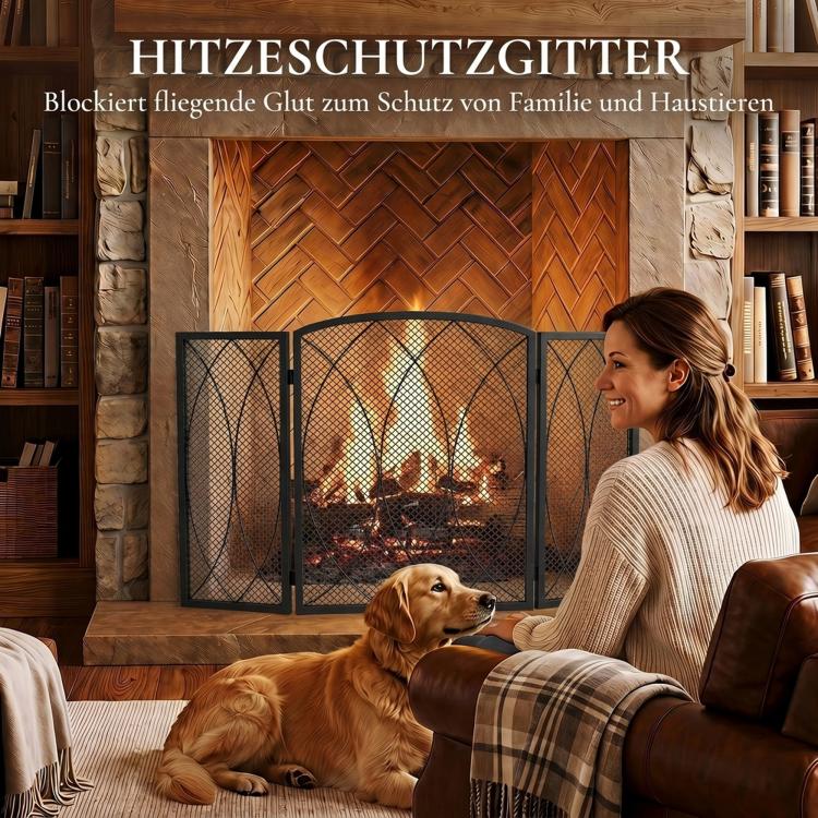 Fireplace Safety Screen, 3-Panel Foldable Spark Guard 122 x 75 cm
