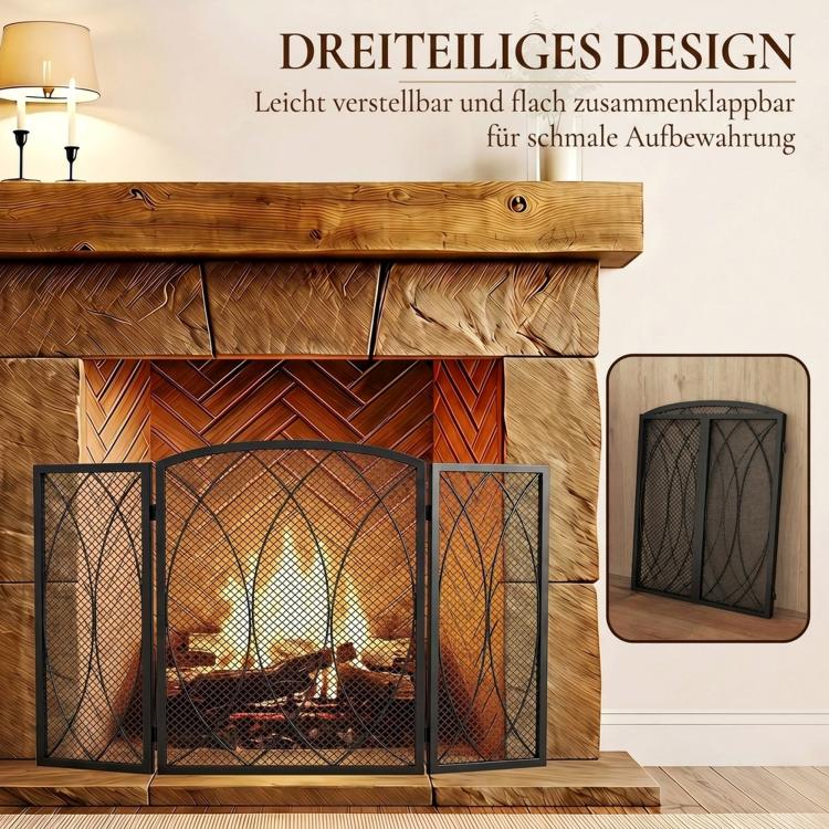 Fireplace Safety Screen, 3-Panel Foldable Spark Guard 122 x 75 cm