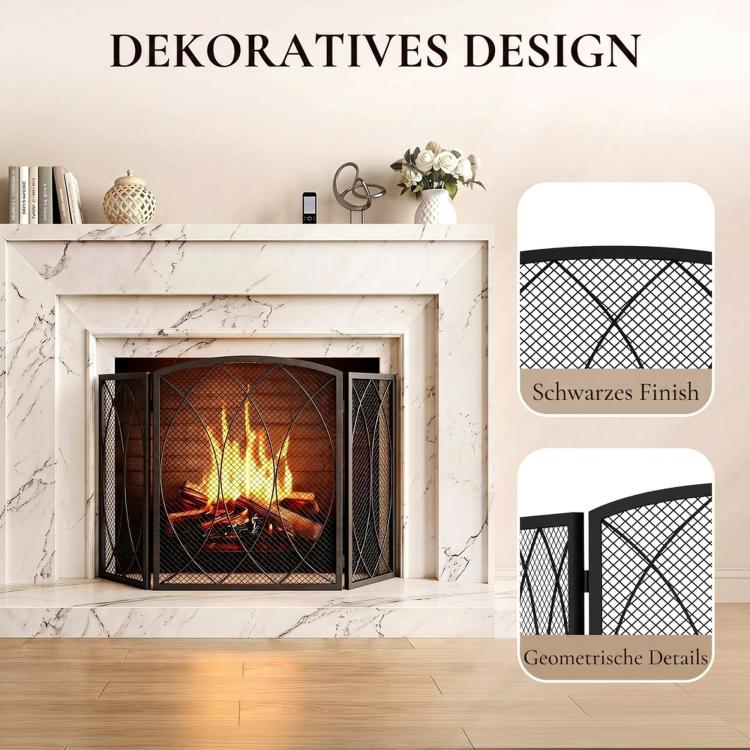 Fireplace Safety Screen, 3-Panel Foldable Spark Guard 122 x 75 cm