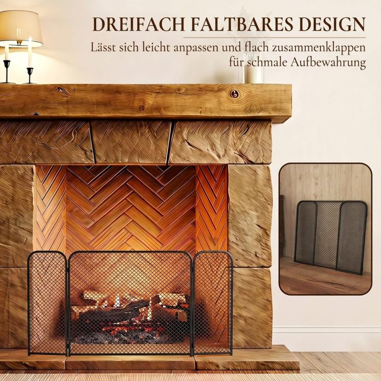 3-Panel Foldable Fireplace Spark Guard 100x51cm