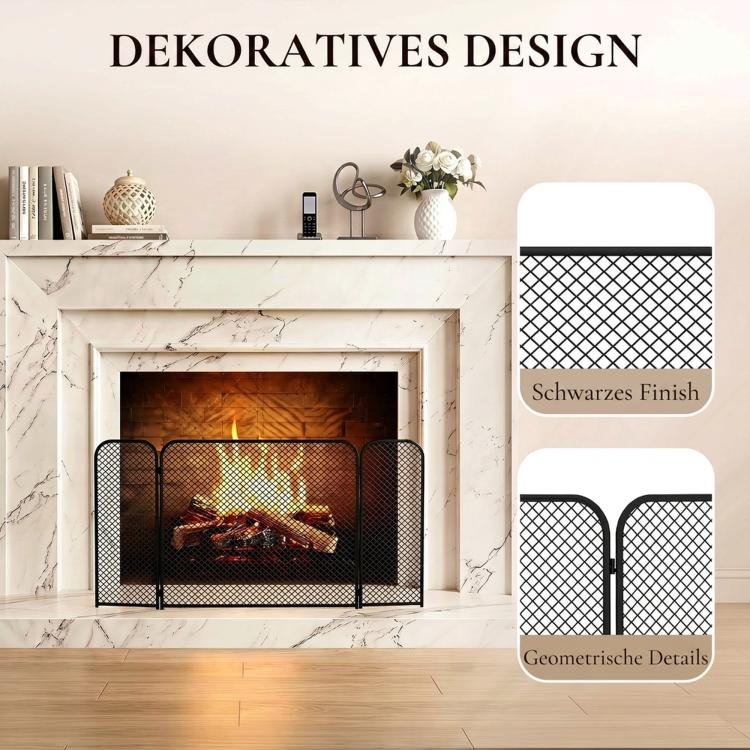 3-Panel Foldable Fireplace Spark Guard 100x51cm