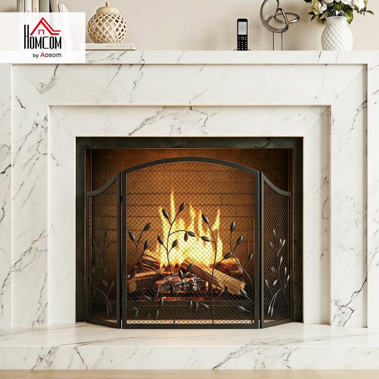 OMCOM Fireplace Safety Guard, 3-Panel Foldable Fireplace Screen 122 x 75 cm