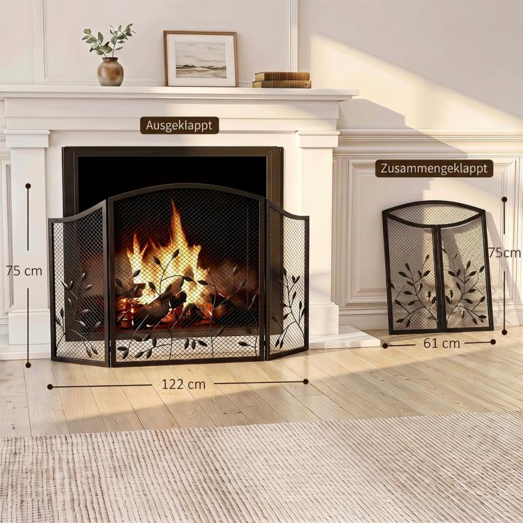 OMCOM Fireplace Safety Guard, 3-Panel Foldable Fireplace Screen 122 x 75 cm